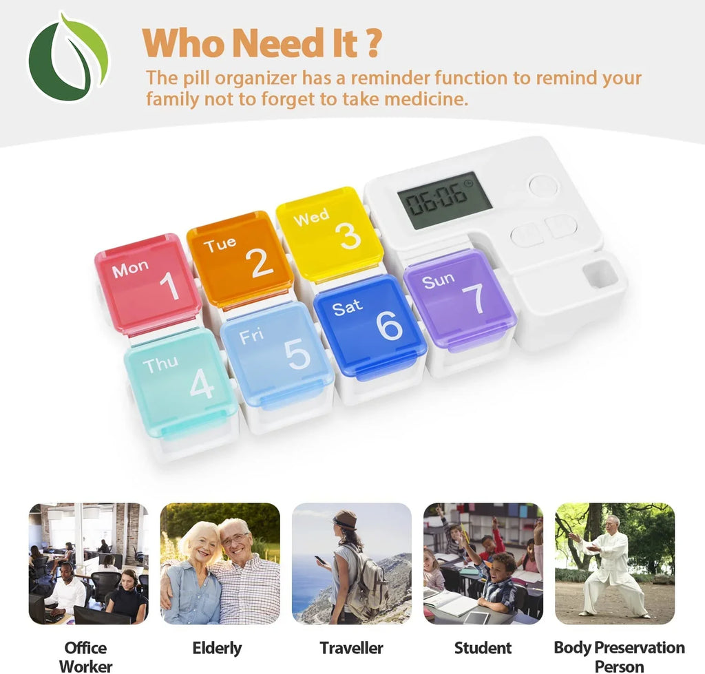 7 Days Pill Dispenser Organizer with Reminder Alarm