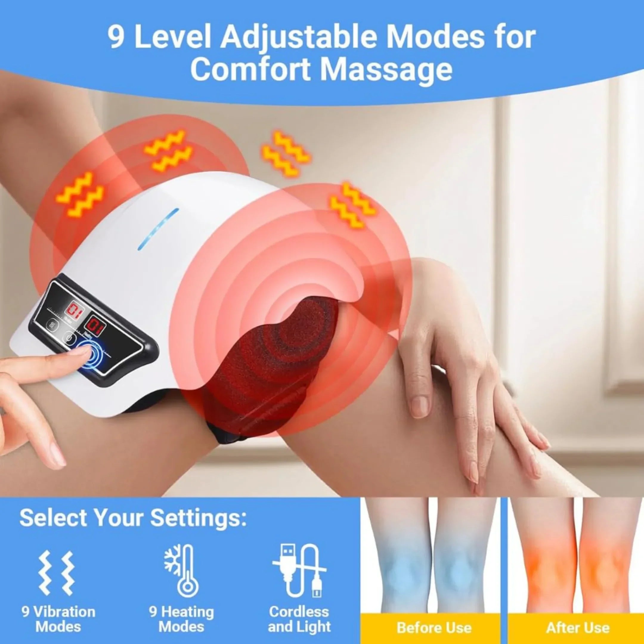 Cordless Knee Massager with Heat Therapy & Red Light
