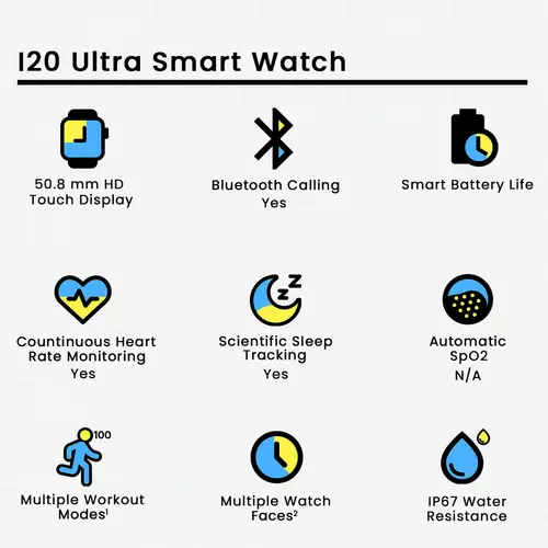 I20 Ultra Smart Watch with Earbuds & 7 Interchangeable Straps