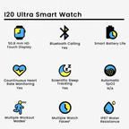 I20 Ultra Smart Watch with Earbuds & 7 Interchangeable Straps