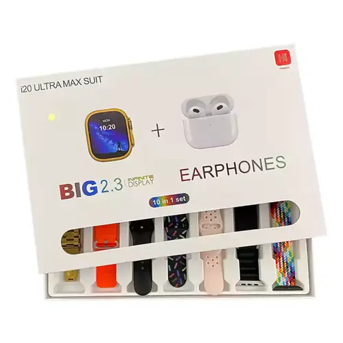 I20 Ultra Smart Watch with Earbuds & 7 Interchangeable Straps
